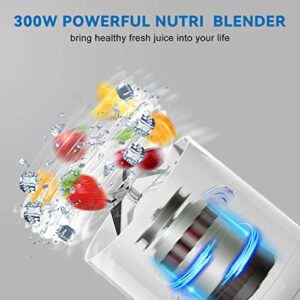 Blender for Smoothies, 300W Portable Blender with Pulse Technology and USB Magnetic Charging, KOBWA 20oz Personal Size Blender with a Removable Travel Bottle for Shakes,Ice, Frozen Fruit,Nuts (White)