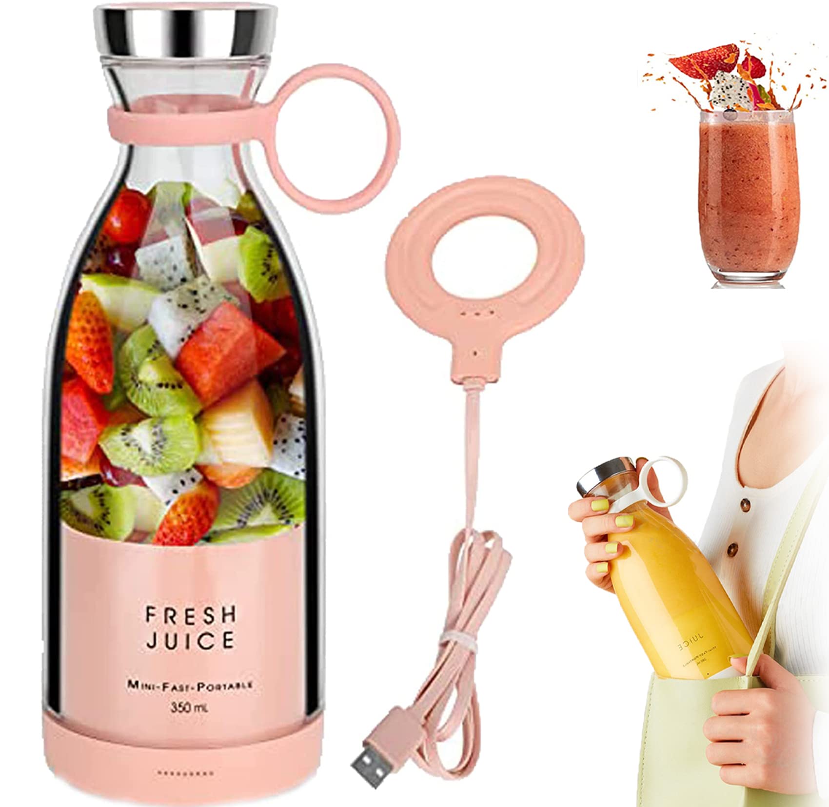 Freshjuice-Portable Mini Blender,Fresh Juice Mini Fast Portable Blender,Fresh Juice Blender (Pink)