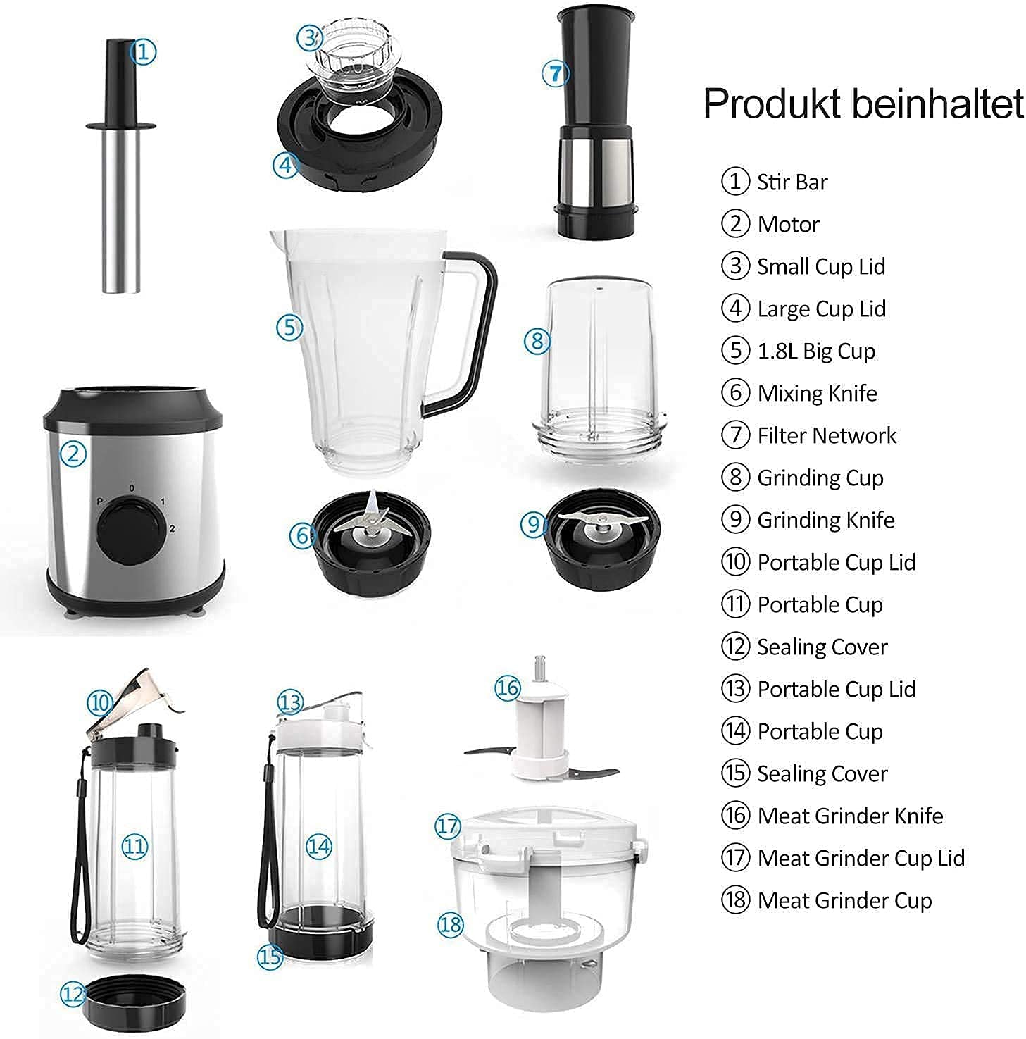 Water cup Electric juicer Blender Smoothie Maker 22000Rpm High Speed \U200B\U200Bblender With 1800Ml Mason Jar 3 Speed \U200B\U200Bcontrols 3 Speed \U200B\U200Band 3 Sharp Titaniu ZJ666