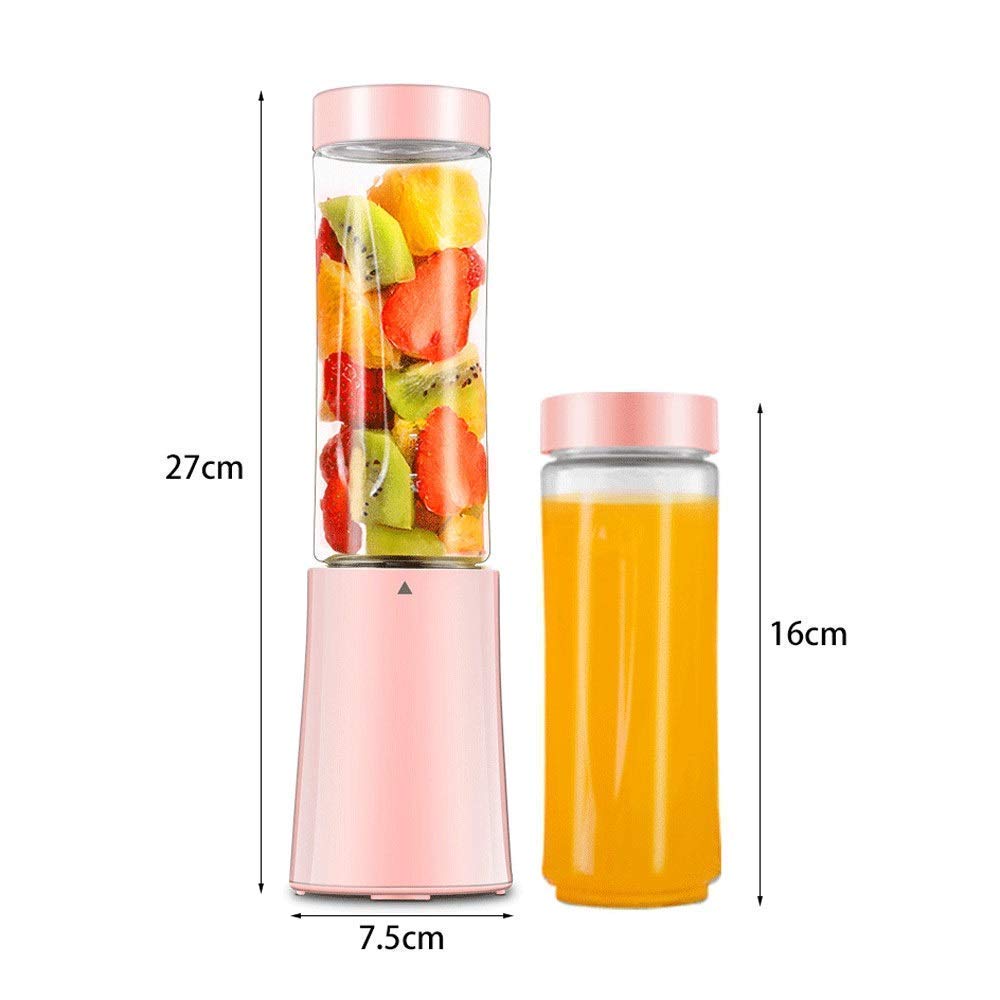 Mini juicer Food Grade PC Safe Material Mini Juice Cup USB Charging Blender Electric Cooking Machine with Accompanying Cup Suitable for Home Outdoor Sports Travel Office 280ml2 (Pink),K ZJ666