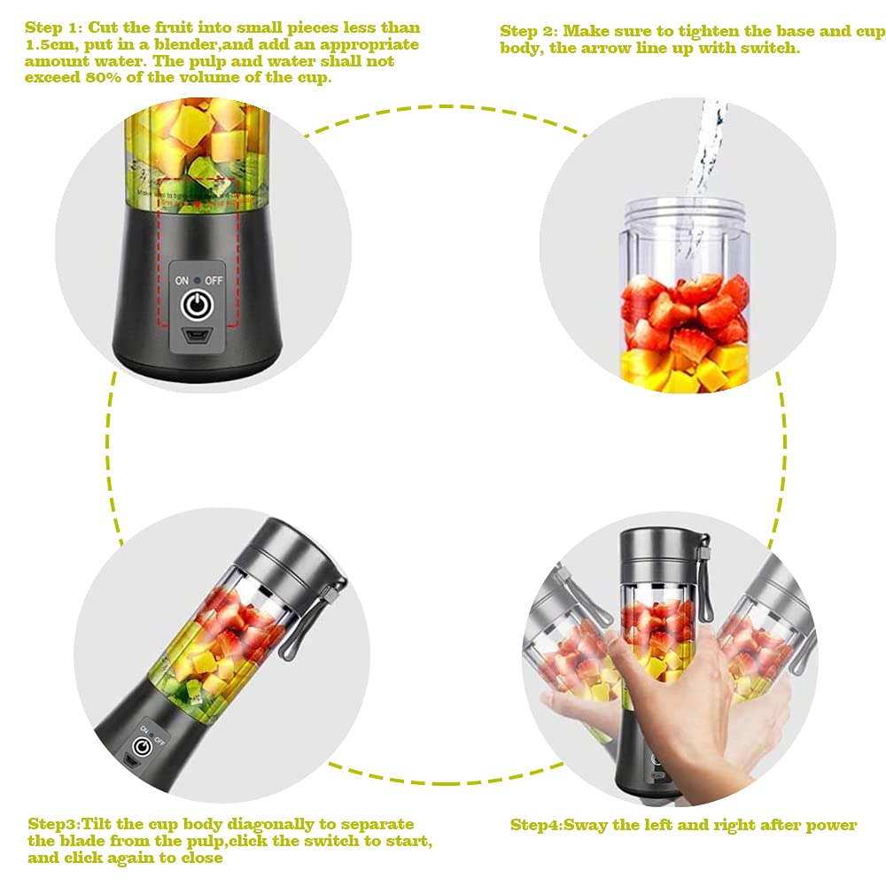 Feadem Portable Blender, USB Rechargeable, 380ml Capacity, 6pcs Stainless Steel Blades, Easy to Use and Clean