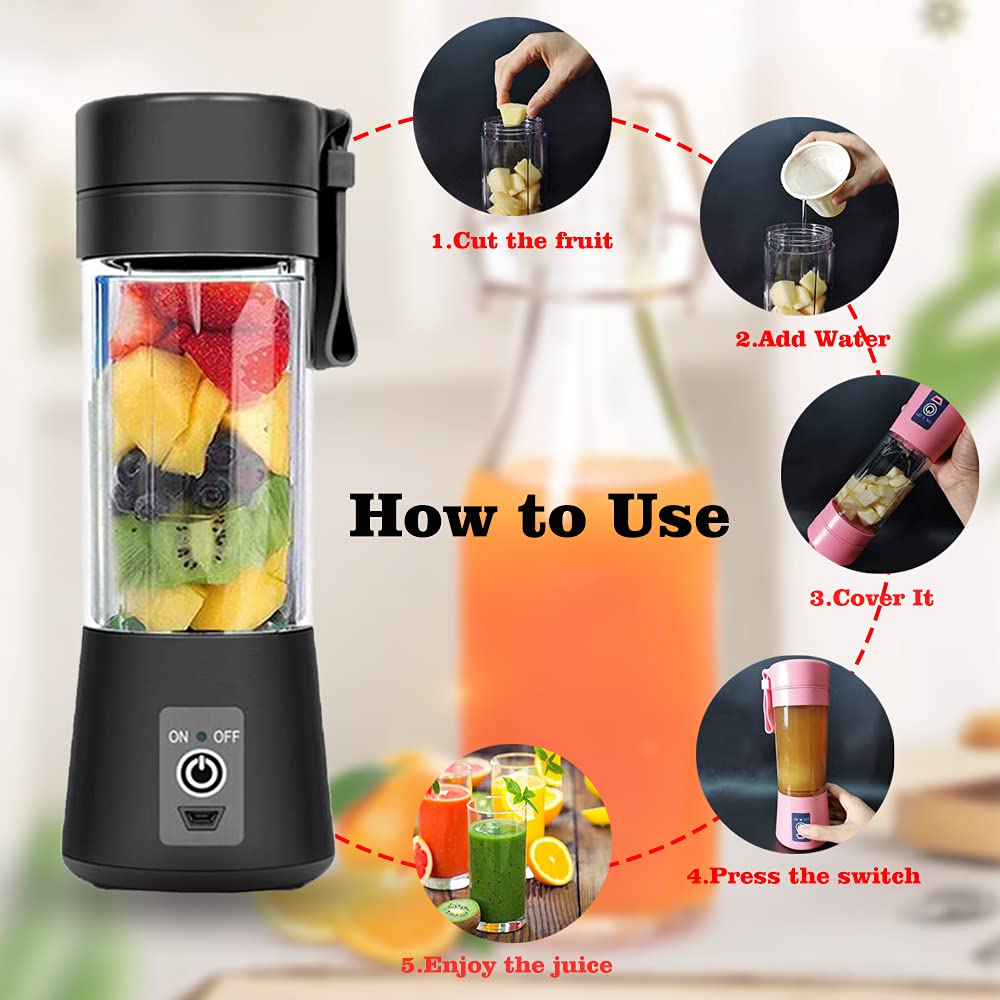 Feadem Portable Blender, USB Rechargeable, 380ml Capacity, 6pcs Stainless Steel Blades, Easy to Use and Clean