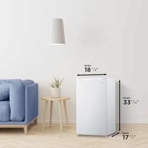 Danby DCR033B1WM 3.3 Cu.Ft. Compact Refrigerator, Mini Fridge with Chiller for Bar, Living Room, Den, Basement, Kitchen, or Dorm, White
