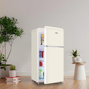 WANAI Compact Mini Refrigerator 3.5 Cu.Ft Small Refrigerator with Freezer, Retro Mini Fridge with Dual Door,7 Adjustable Thermostat, Adjustable Shelves For Dorm, Office Bedroom,White