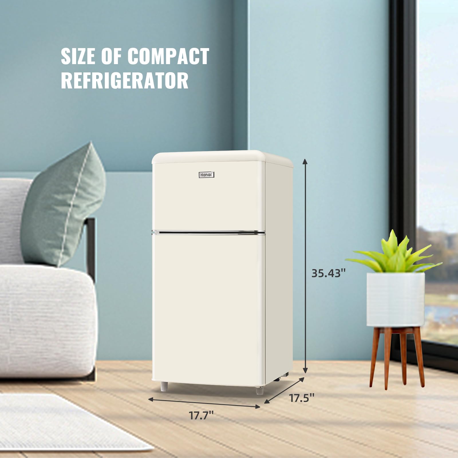 WANAI Compact Mini Refrigerator 3.5 Cu.Ft Small Refrigerator with Freezer, Retro Mini Fridge with Dual Door,7 Adjustable Thermostat, Adjustable Shelves For Dorm, Office Bedroom,White