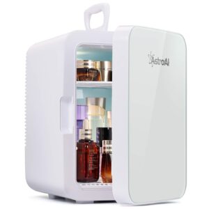 astroai mini fridge 6 litre, 8 can skincare fridge, ac/dc portable beauty fridge for skincare, cosmetics, bedroom (mirror & light)