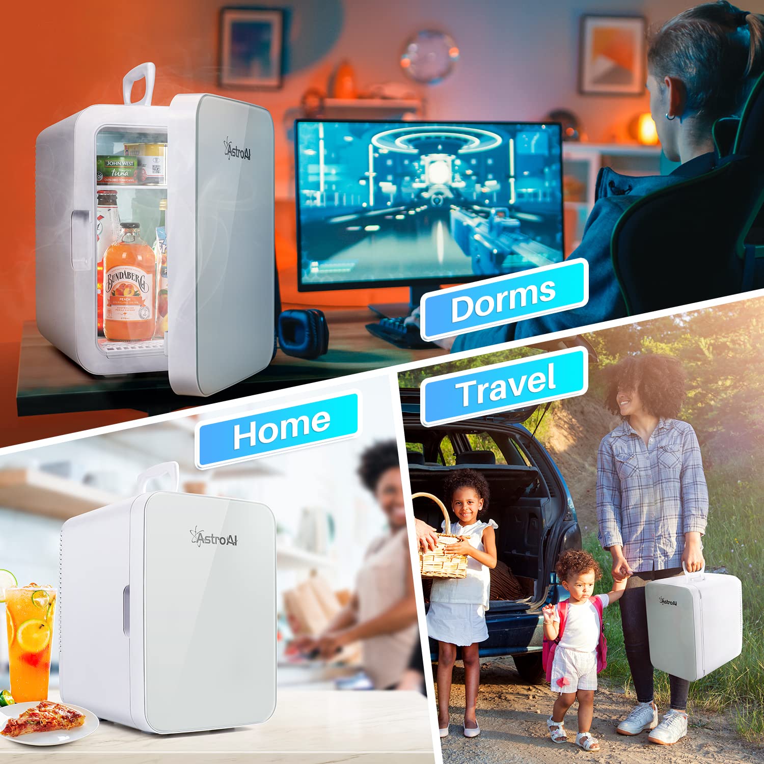 AstroAI Mini Fridge 6 Litre, 8 Can Skincare Fridge, AC/DC Portable Beauty Fridge for Skincare, Cosmetics, Bedroom (Mirror & Light)