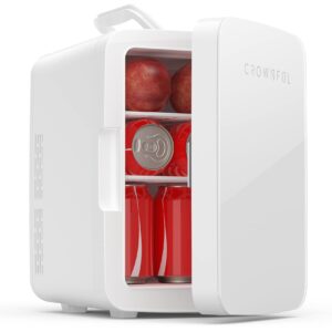crownful multifunctional mini fridge, 10 liter/12 can portable cooler and warmer personal fridge for skin care, food, medications, plugs for home outlet & 12v car charger included, etl listed （white)）