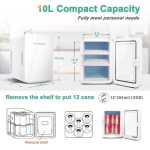 CROWNFUL Multifunctional Mini Fridge, 10 Liter/12 Can Portable Cooler and Warmer Personal Fridge for Skin Care, Food, Medications, Plugs for Home Outlet & 12V Car Charger Included, ETL Listed （White)）