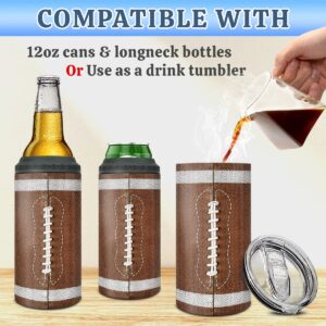 winorax Football Tumbler 4-in-1 Can Cooler Football Stainless Steel Insulated Tumblers Coffee Travel Mug Cup With Lid Gift Tumblers For Men Women Sports Gifts For Players Fan Coach Lovers