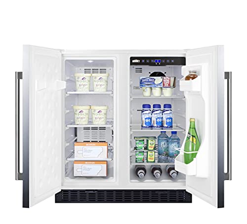 FFRF3075WSS 30" Side-by-Side Compact Refrigerator and Freezer with 5.4 cu. ft. Capacity LED Lighting Frost Free Operation High Temperature and Open Door Alarm in Stainless Steel and White Cabinet