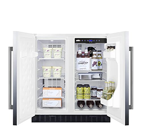 FFRF3075WSS 30" Side-by-Side Compact Refrigerator and Freezer with 5.4 cu. ft. Capacity LED Lighting Frost Free Operation High Temperature and Open Door Alarm in Stainless Steel and White Cabinet