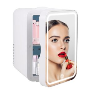 mini skincare fridge 8 litres, beauty makeup fridge portable mirrored door with led, small fridge thermoelectric cooler and warmer for bedroom, cosmetics,breast milk, office and travel