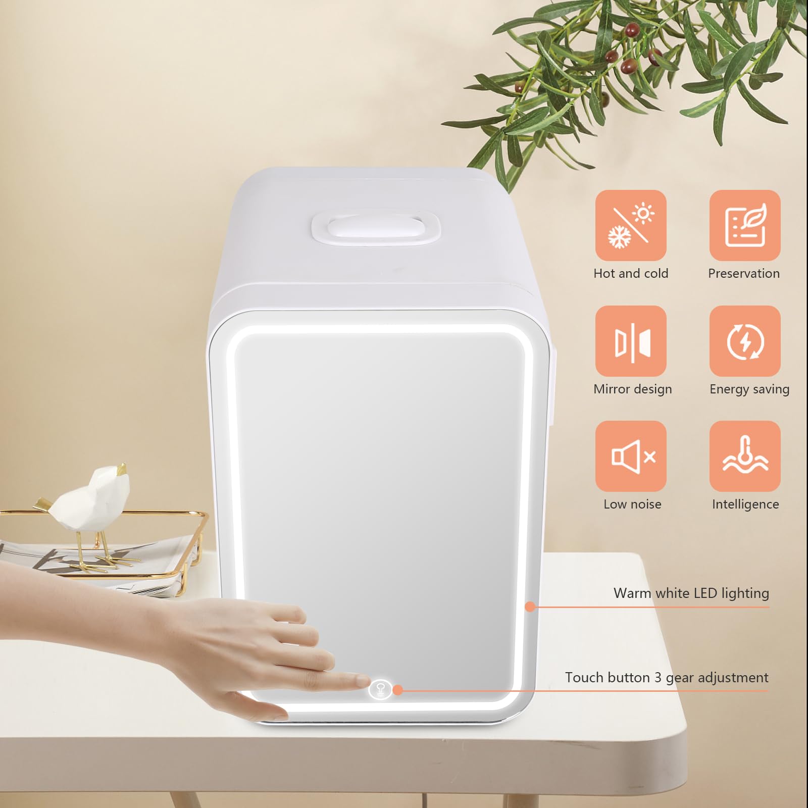 Mini Skincare Fridge 8 Litres, Beauty Makeup Fridge Portable Mirrored Door with LED, Small fridge Thermoelectric Cooler and Warmer for Bedroom, Cosmetics,Breast Milk, Office and Travel