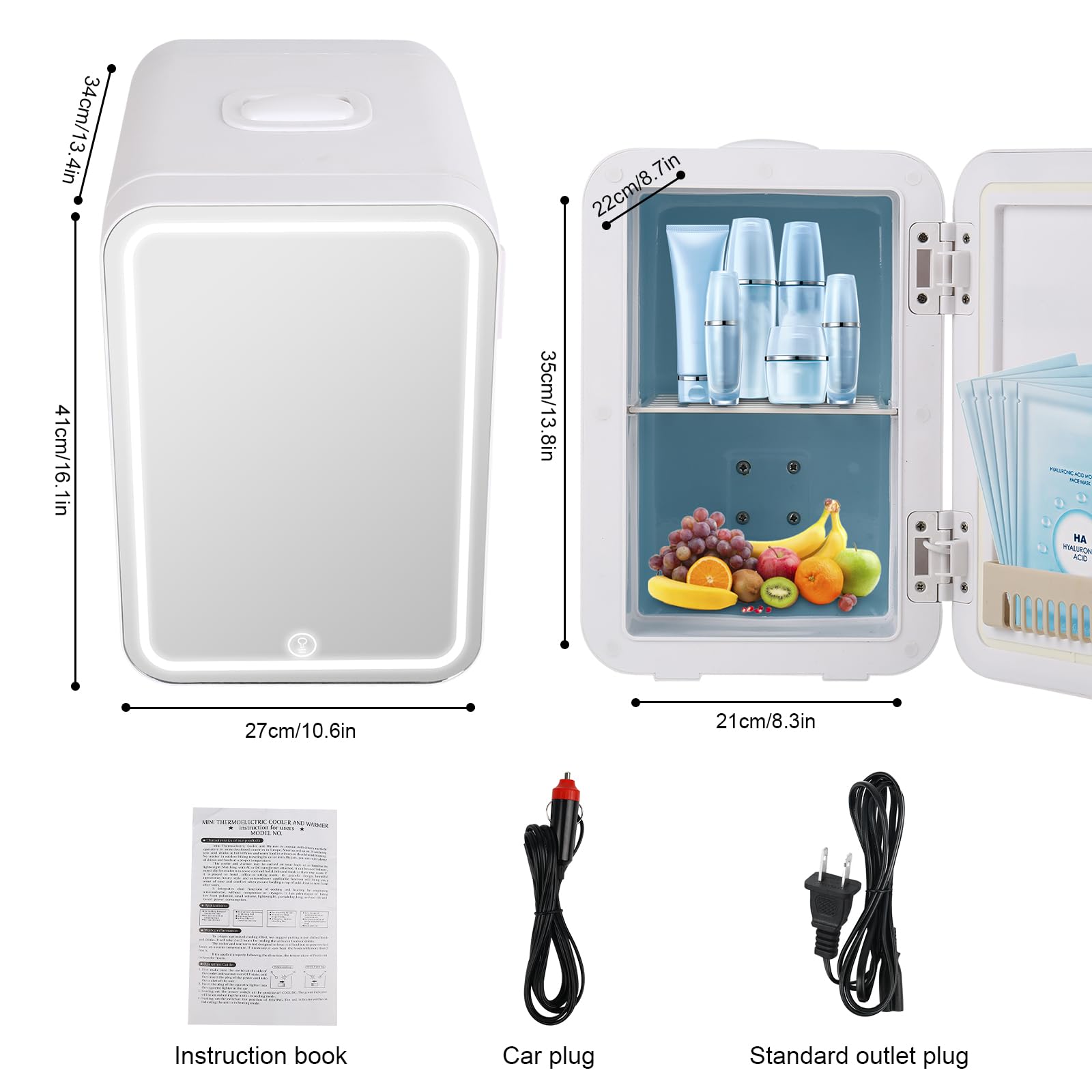 Mini Skincare Fridge 8 Litres, Beauty Makeup Fridge Portable Mirrored Door with LED, Small fridge Thermoelectric Cooler and Warmer for Bedroom, Cosmetics,Breast Milk, Office and Travel