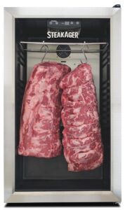 steakager pro 40 home beef dry aging refrigerator, enjoy dry-aged steak perfection at home, black and stainless steel with 40lbs capacity