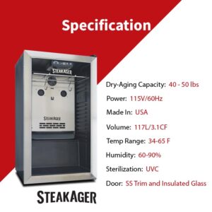 SteakAger PRO 40 Home Beef Dry Aging Refrigerator, Enjoy Dry-Aged Steak Perfection at Home, Black and Stainless Steel with 40Lbs Capacity