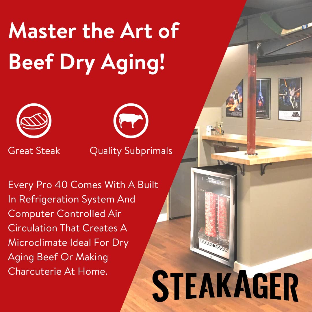 SteakAger PRO 40 Home Beef Dry Aging Refrigerator, Enjoy Dry-Aged Steak Perfection at Home, Black and Stainless Steel with 40Lbs Capacity
