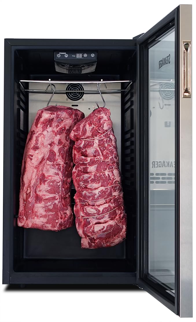 SteakAger PRO 40 Home Beef Dry Aging Refrigerator, Enjoy Dry-Aged Steak Perfection at Home, Black and Stainless Steel with 40Lbs Capacity