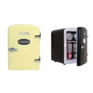rca yellow mini fridge (0.3 cubic feet) and koolatron black retro mini portable fridge (4l)
