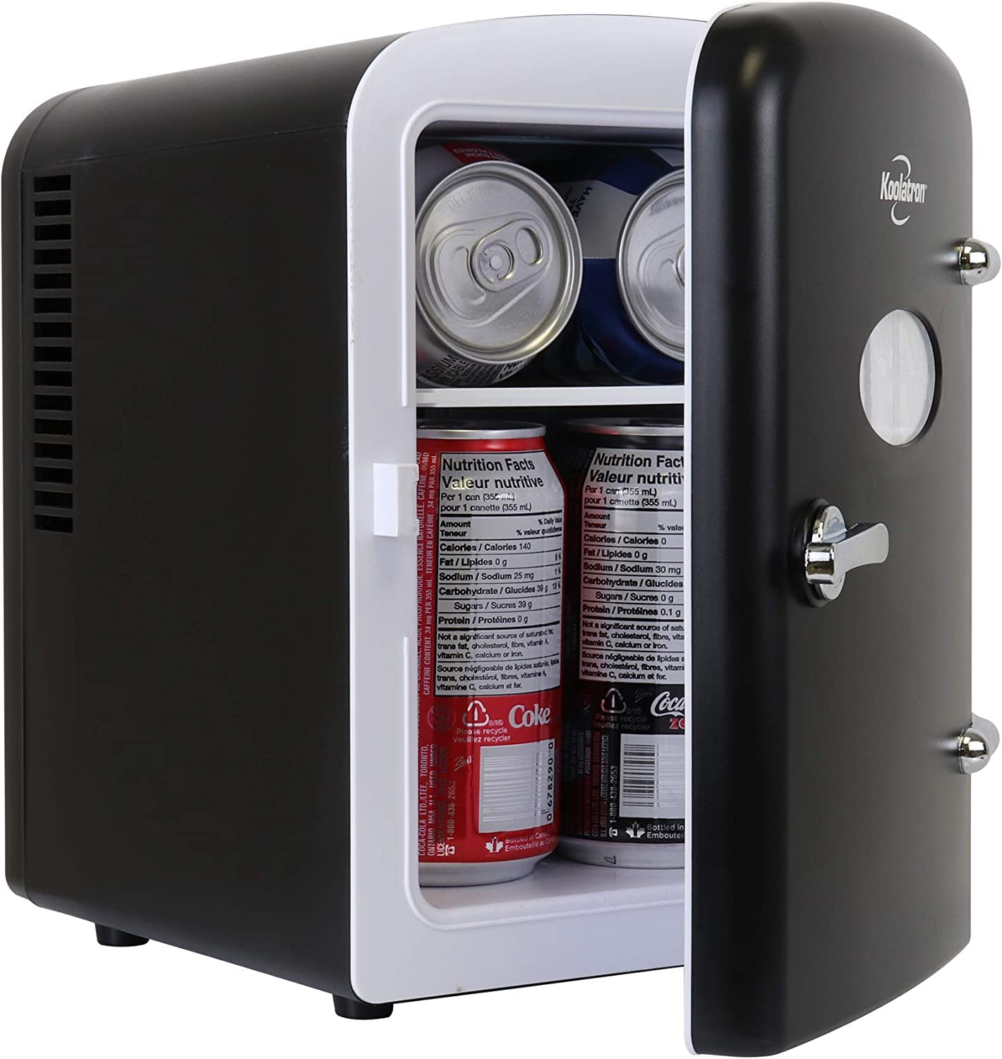 RCA Yellow Mini Fridge (0.3 Cubic Feet) and Koolatron Black Retro Mini Portable Fridge (4L)