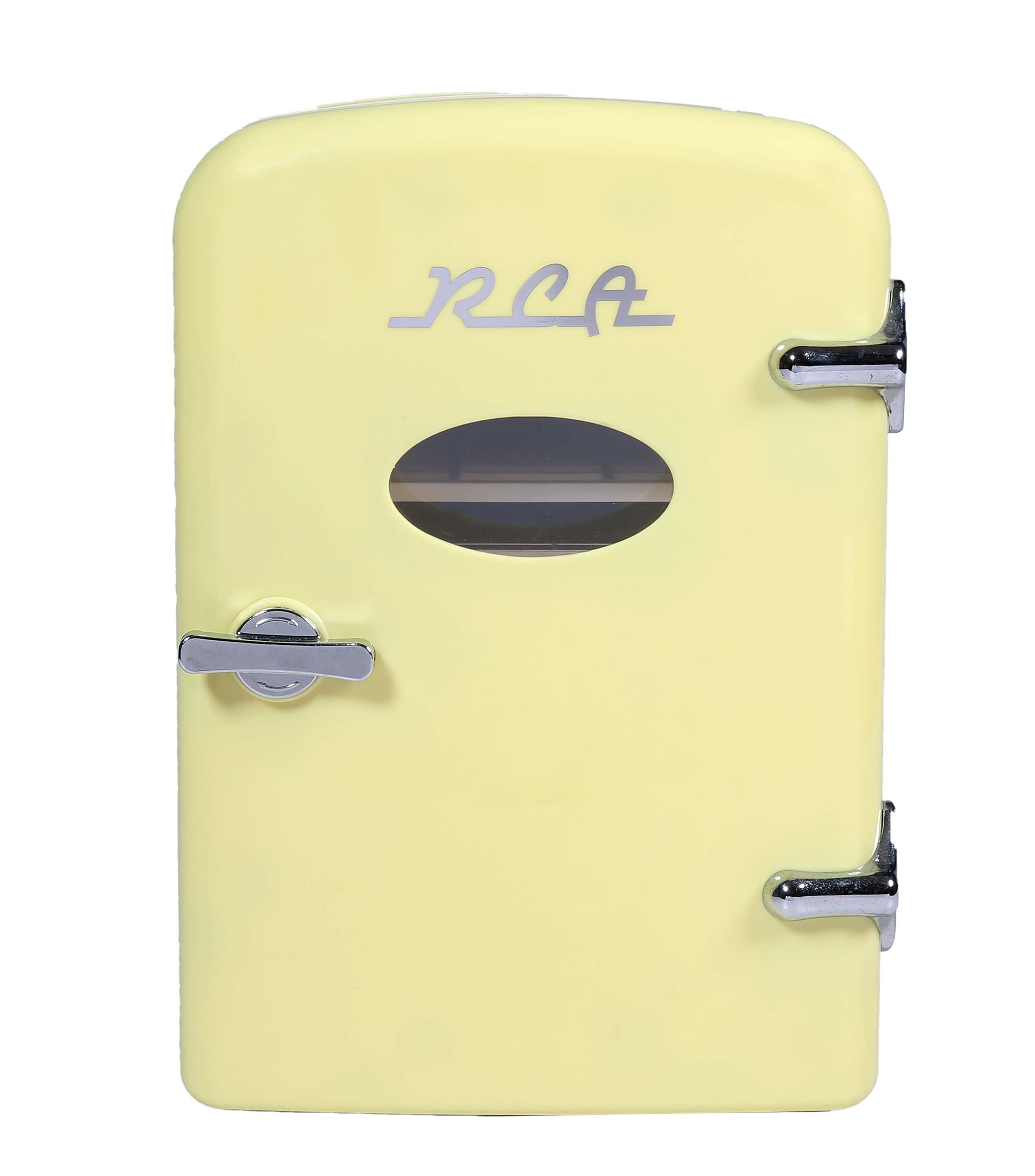 RCA Yellow Mini Fridge (0.3 Cubic Feet) and Koolatron Black Retro Mini Portable Fridge (4L)