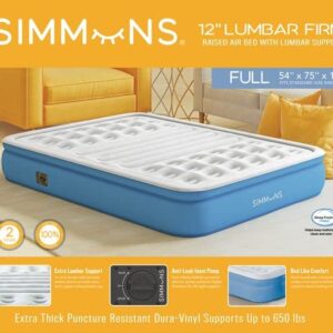 Simmons Lumbar Firm, 12" Tri-Zone Air Mattress with Built-in Pump and Extra Lumbar Support, Size Full,White