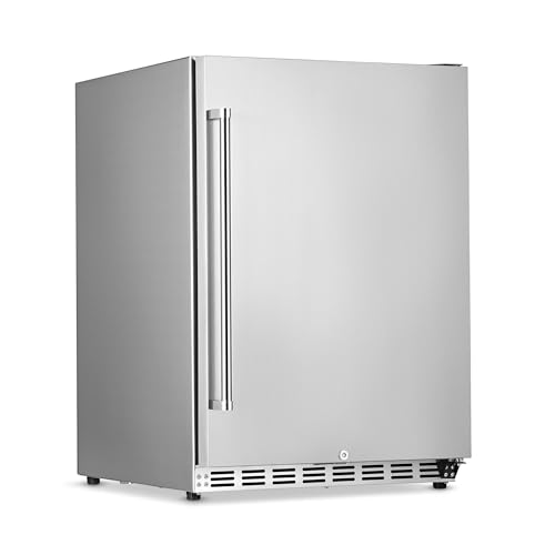 NewAir 24" Outdoor Beverage Refrigerator | 5.3 Cubic Feet Storage| Weatherproof Stainless Steel Fridge | Built-In or Freestanding Outdoor Patio Fridge For Beer, Wine, Food NCR053SS00