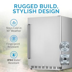 NewAir 24" Outdoor Beverage Refrigerator | 5.3 Cubic Feet Storage| Weatherproof Stainless Steel Fridge | Built-In or Freestanding Outdoor Patio Fridge For Beer, Wine, Food NCR053SS00