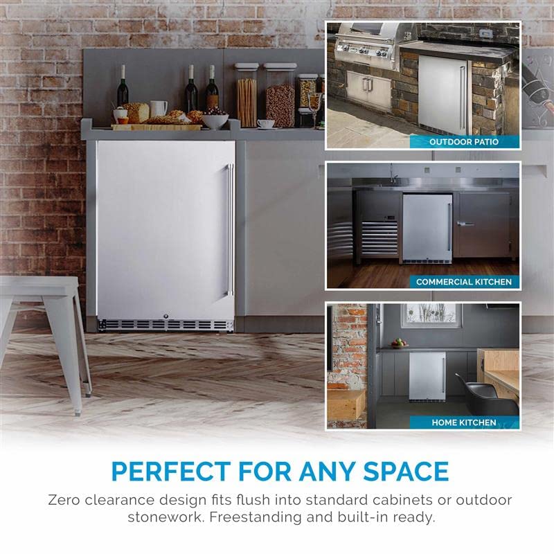 NewAir 24" Outdoor Beverage Refrigerator | 5.3 Cubic Feet Storage| Weatherproof Stainless Steel Fridge | Built-In or Freestanding Outdoor Patio Fridge For Beer, Wine, Food NCR053SS00