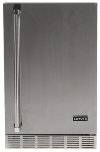 coyote outdoor 21 inch 5.5 foot capacity steel built in right hinge outdoor refrigerator, silver