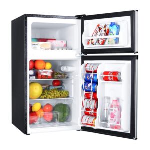 1256 compact refrigerator 3.2 cu.ft, 2-door mini fridge with freezer, energy saving, led inside, low noise, upright fridge suitable for apartment, office or dorm-mvsfd321
