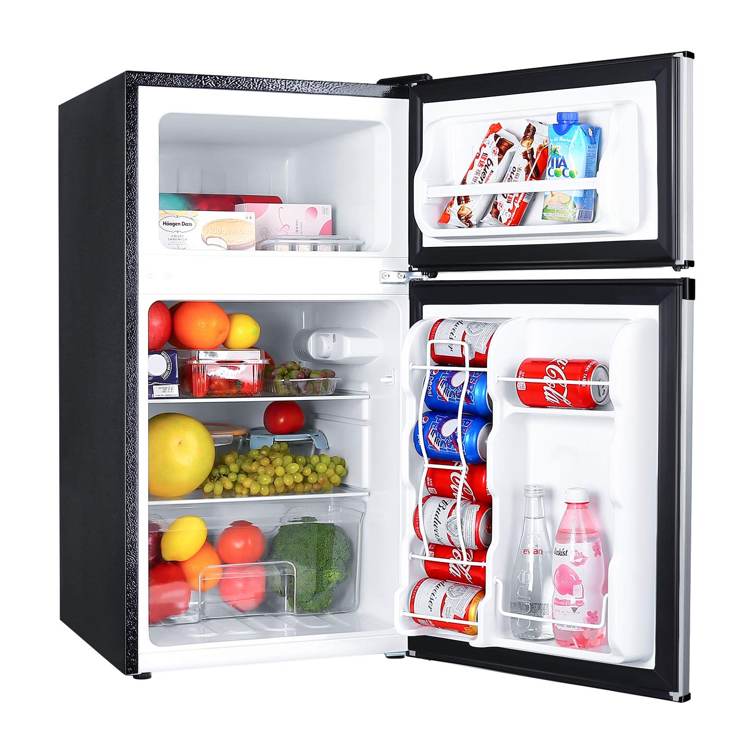 1256 Compact Refrigerator 3.2 Cu.Ft, 2-Door Mini Fridge With Freezer, Energy Saving, LED Inside, Low Noise, Upright Fridge Suitable For Apartment, Office Or Dorm-MVSFD321