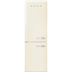 smeg fab32 50's retro style aesthetic bottom freezer refrigerator with 11.17 cu total capacity, multiflow cooling system, adjustable glass shelves 24-inches, cream left hand hinge