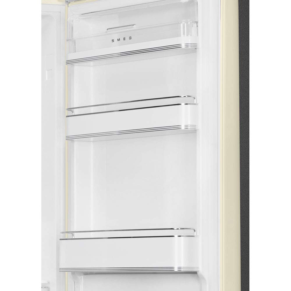 Smeg FAB32 50's Retro Style Aesthetic Bottom Freezer Refrigerator with 11.17 Cu Total Capacity, Multiflow Cooling System, Adjustable Glass Shelves 24-Inches, Cream Left Hand Hinge