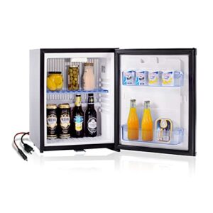 techomey compact refrigerator 1.0 cu.ft, ac/dc mini fridge with lock, reversible door, 12v quiet absorption refrigerator for semi truck, rv, camper, caravan, boat, black