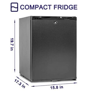 Techomey Compact Refrigerator 1.0 Cu.Ft, AC/DC Mini Fridge with Lock, Reversible Door, 12V Quiet Absorption Refrigerator for Semi Truck, RV, Camper, Caravan, Boat, Black