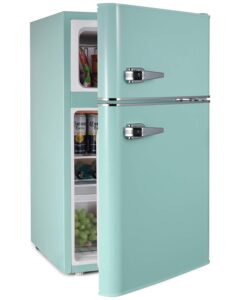 adt mini refrigerator with handle, 3.2 cubic feet capacity mini fridge with freezer (mint green)
