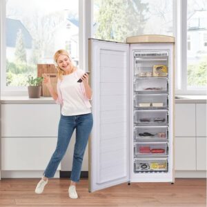 8.3 cu. ft. Freestanding Frost Free Retro Upright freezer with FAST FREEZE, adjustable temp control in Cream