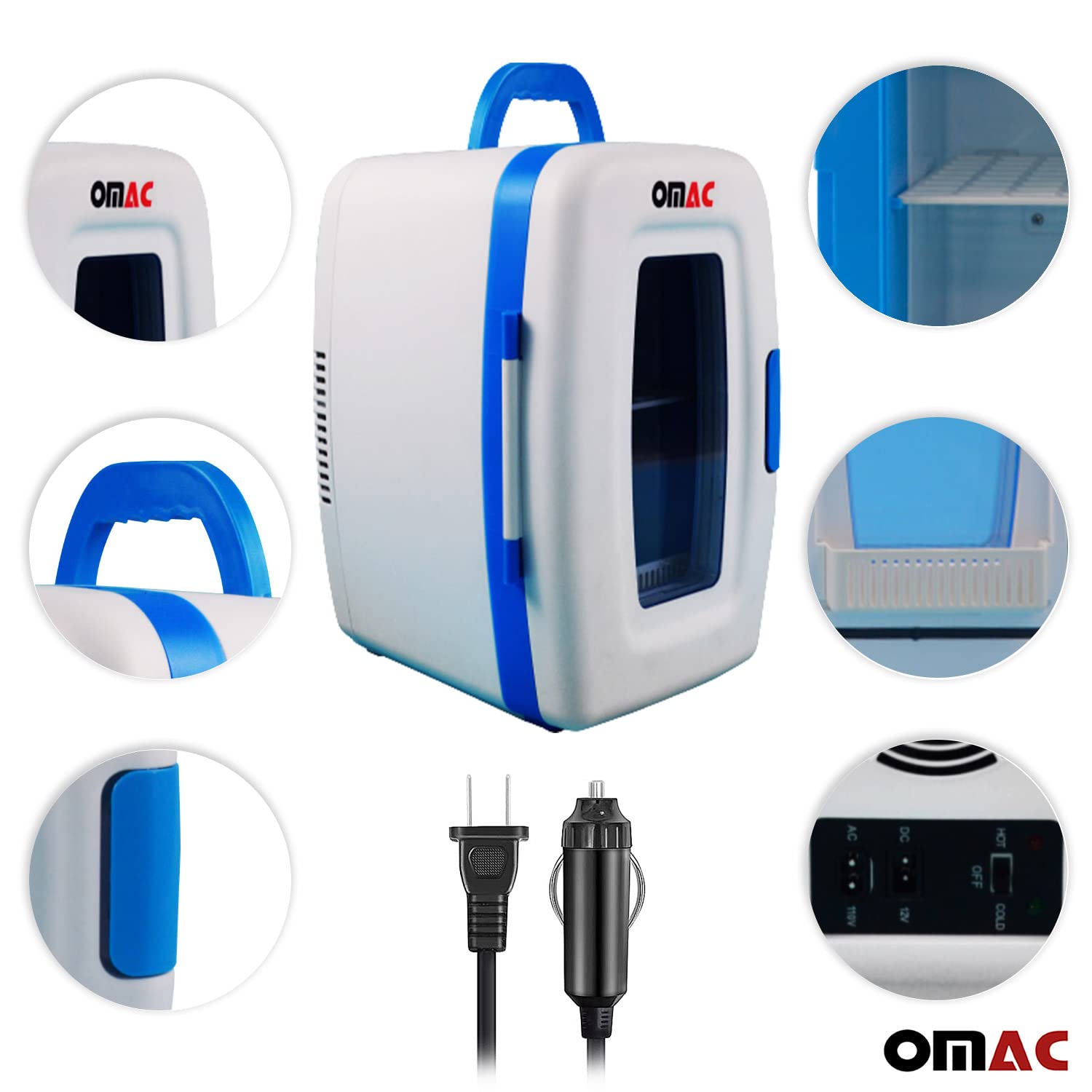 OMAC Mini Fridge for Cosmetics Camping Home Office and Car, Portable, 12V, AC/DC Power, 10 Liter, White