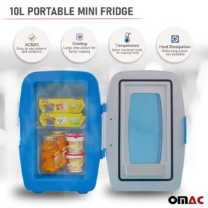 OMAC Mini Fridge for Cosmetics Camping Home Office and Car, Portable, 12V, AC/DC Power, 10 Liter, White