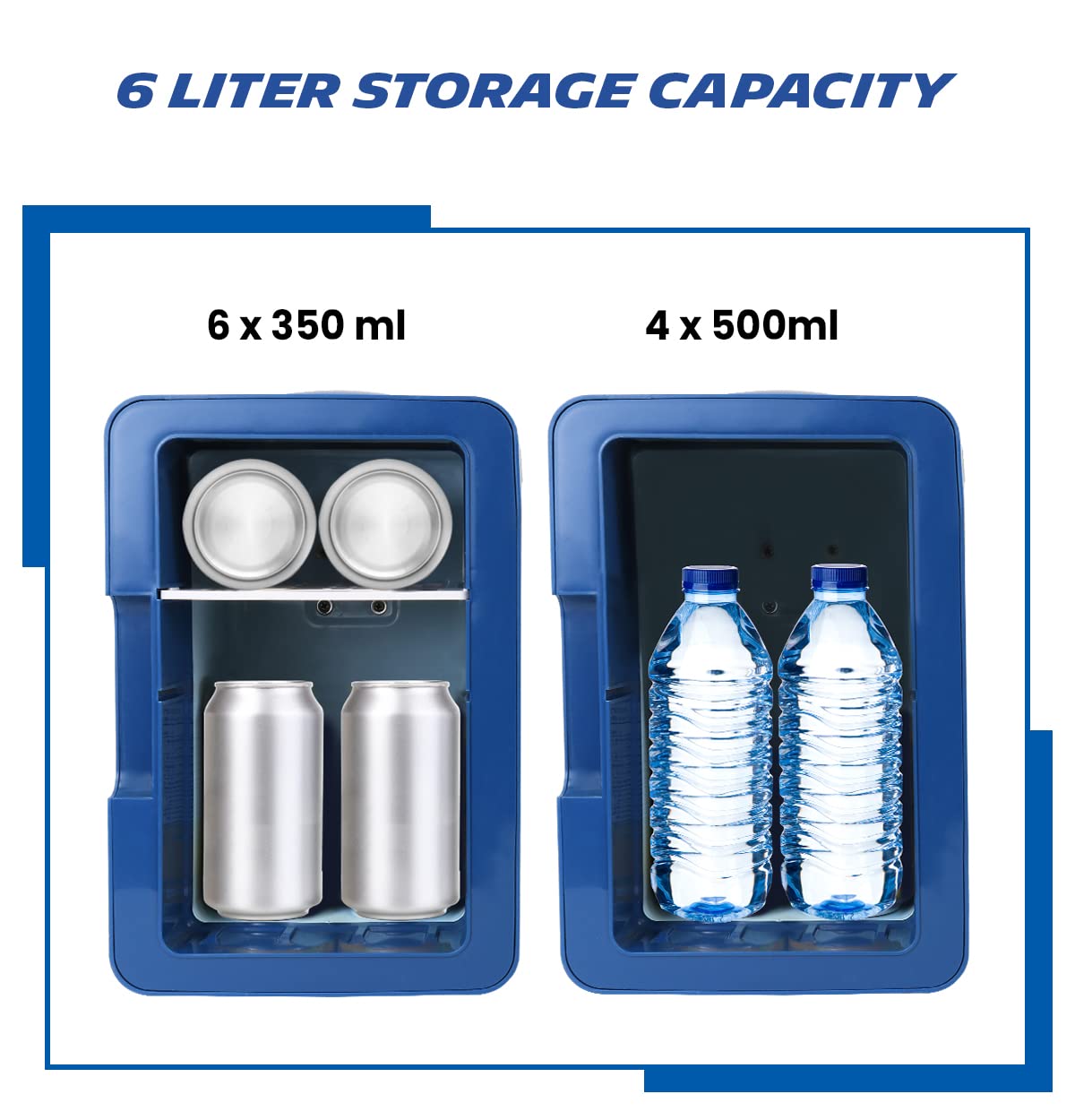 MICHELIN Portable 6 Can Mini Fridge, LED Lighted Door, 6L (6.3 qt) Capacity, Blue, Travel Cooler with 12V DC and AC Power Cords, Compact Refrigerator for Home, Office, Dorm, Garage, Workshop, Truck