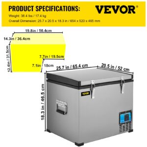 VEVOR Portable Refrigerator 64 Quart, 12 Volt Refrigerator with Compressor and App Control, Metal Shell Chest Refrigerator, -4℉ to 68℉, DC 12/24V, AC 110-240V(Home & Car Use)