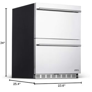 NewAir 24" Outdoor Fridge with Dual Drawers for Wine, Beer, and Beverages | 20 Bottle and 80 Can Capacity | Built-in or Freestanding | Weatherproof Stainless Steel Fridge | Ideal Outdoor Patio Fridge