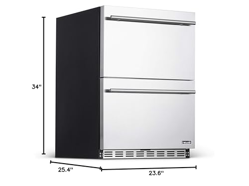 NewAir 24" Outdoor Fridge with Dual Drawers for Wine, Beer, and Beverages | 20 Bottle and 80 Can Capacity | Built-in or Freestanding | Weatherproof Stainless Steel Fridge | Ideal Outdoor Patio Fridge