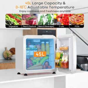 LDAILY Compact Refrigerator, 1.6 cu ft Mini Fridge with Adjustable Temperature 32℉ to 50℉, Auto Defrost, Reversible Door, Removable Glass Shelves, Small Fridge for Dorm, Garage or Office (White)
