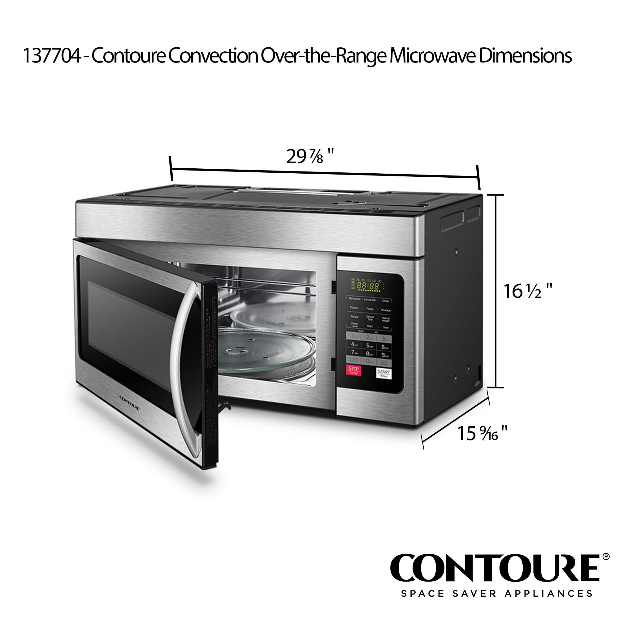 CONTOURE RV Convection Microwave 1.6 cu.ft. | 1000W Power | 4 Auto-Cook Menus | LED Display | Easy Install | RV-500-OTR