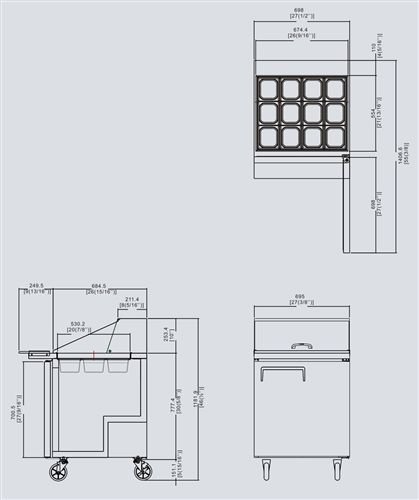 27.5" Commercial Stainless Steel Refrigerated Sandwich Salad Prep Table - All Pans and Cutting Board Included!