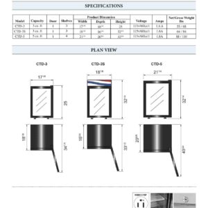 Atosa CTD-3 17 1/4" Countertop Reach-in Glass Merchandiser Display Refrigerator for Cafeteria Deli Convenient Stores | LED Lighting, 1-Swing Door, 3-Shelf, 2.4 Cu Ft Capacity | Black Coated, 115v