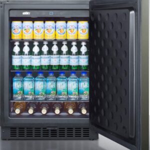 Summit FF64BXKSHH 24"" Built-in or Freestanding Compact Refrigerator with 4.6 cu. ft. Capacity Frost Free Operation Recessed LED Light and Adjustable Glass Shelves in Black Stainless Steel